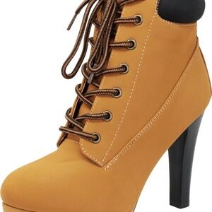 Sale today only! Vacation mode starts thurs Women's Tan Lace-Up Ankle Boots